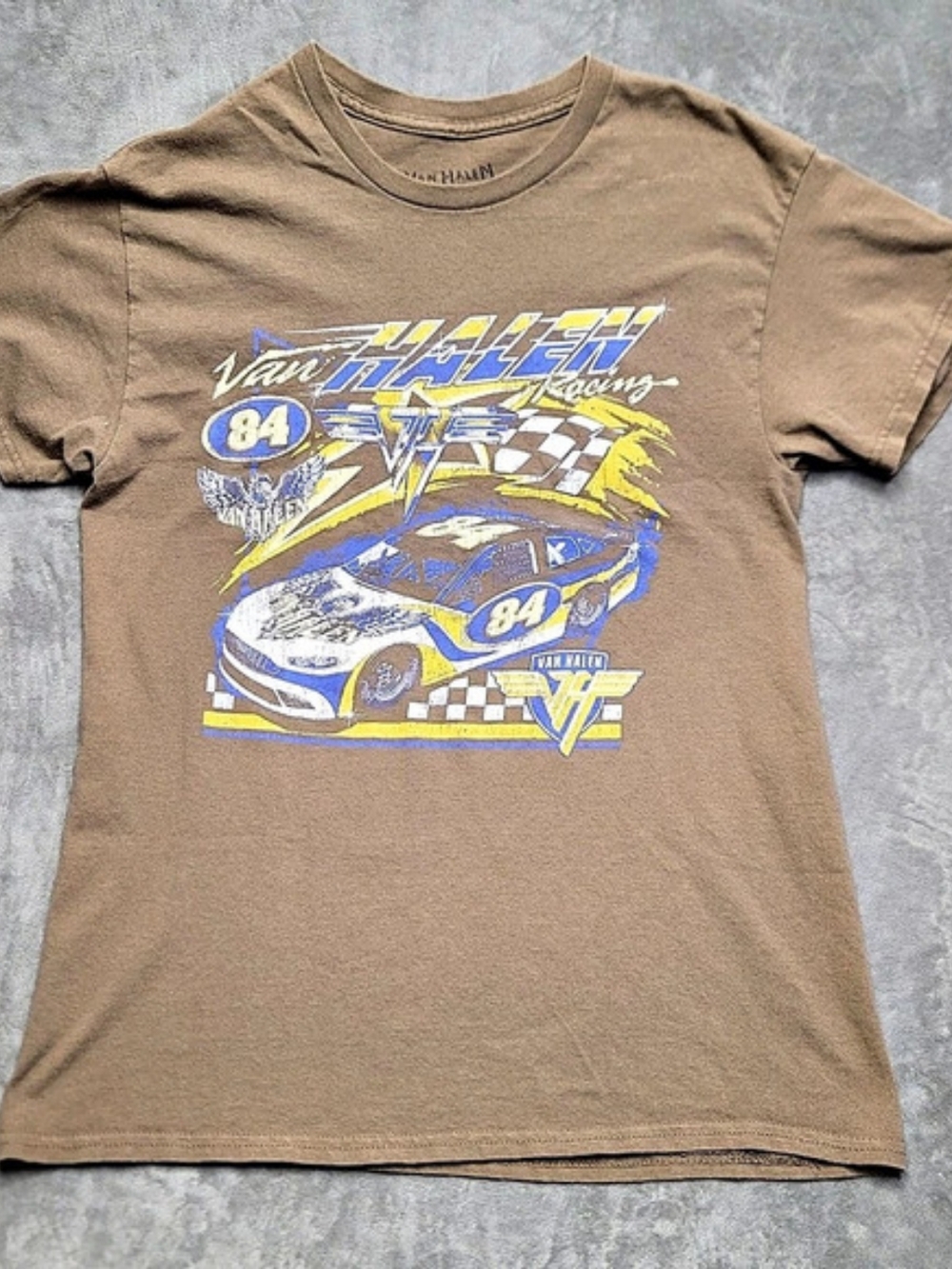 Van Halen Racing 84 Stock Car Graphic T-Shirt Tee Brown Medium